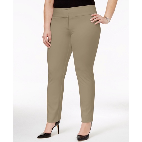 Alfani Pants - Alfani Taupe Slim Leg Tummy Control Pants Plus 24W